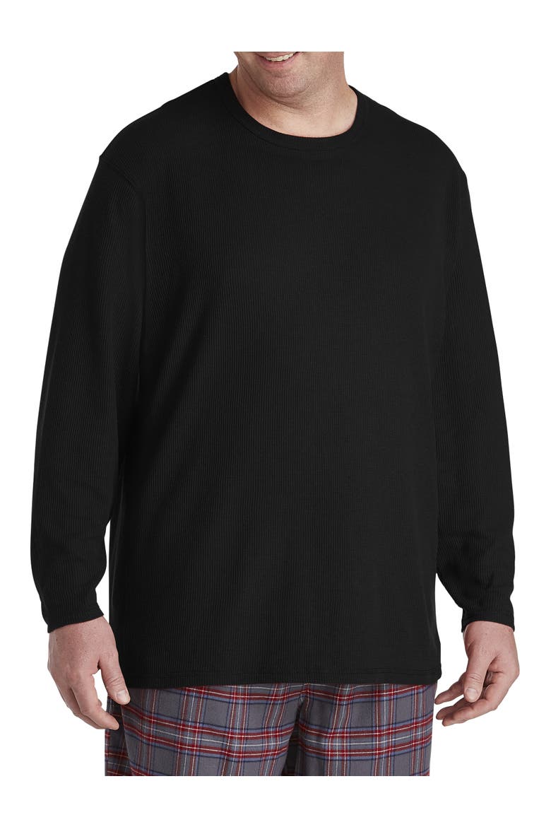 Big & Tall Long-Sleeve Waffle-Knit Crewneck Tee, Main, color, BLACK