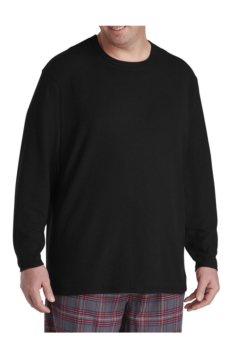 Harbor Bay by DXL Big & Tall Long-Sleeve Waffle-Knit Crewneck Tee, Main, color, Black