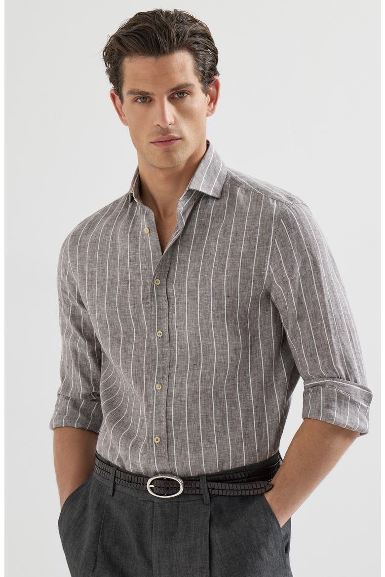 Chalk stripe shirt, Alternate, color, Hazelnut