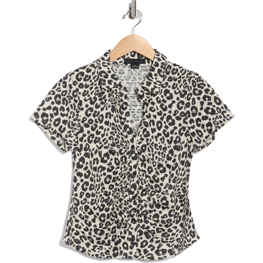 Sanctuary Ruched Short Sleeve Button-up Top In Black