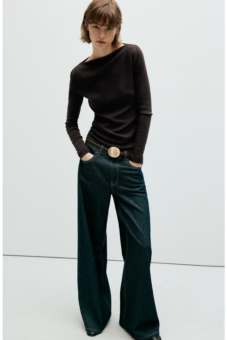 Long Sleeve Bateau Neck T-Shirt, Alternate, color, CHOCOLATE