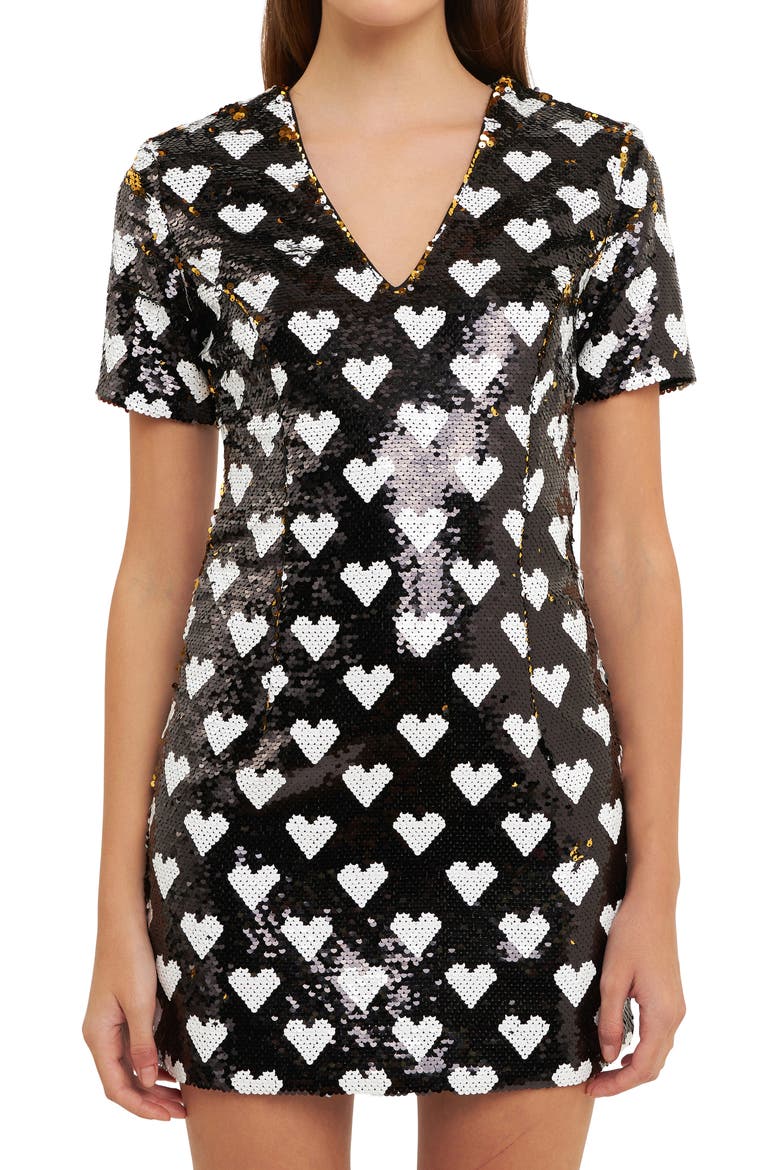 Sequin Heart Minidress, Alternate, color, BLACK/ WHITE