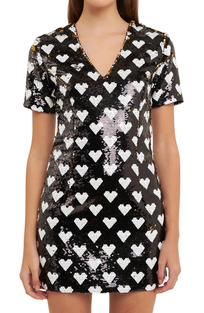 Endless Rose Sequin Heart Minidress, Alternate, color, Black/ White