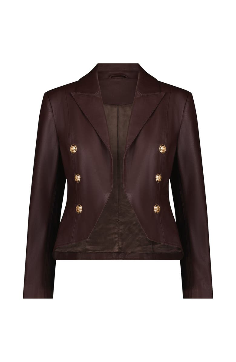 The Noli Shop Gabrielle Leather Double Breasted Blazer, Alternate, color, Espresso Leather