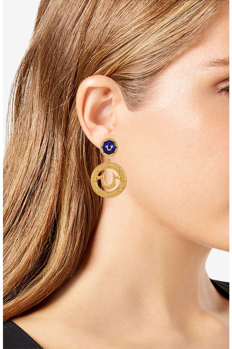 Studded horseshoe drop earring, Alternate, color, goldtone