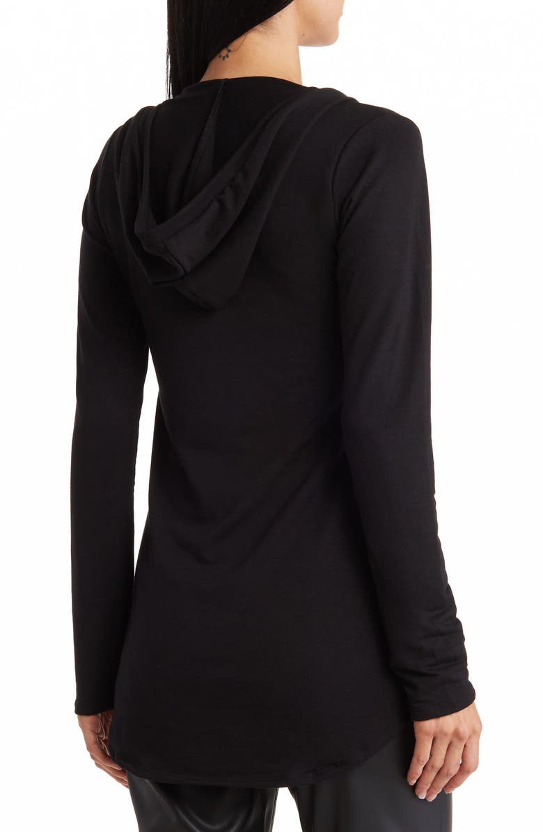 GO COUTURE Hooded Tunic Sweater, Alternate, color, Black Print 1