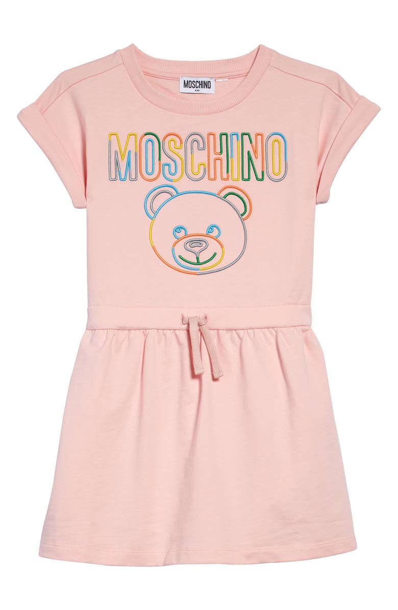 Moschino Kids' Embroidered Bear Logo Cotton Sweatshirt Dress, Main, color, 