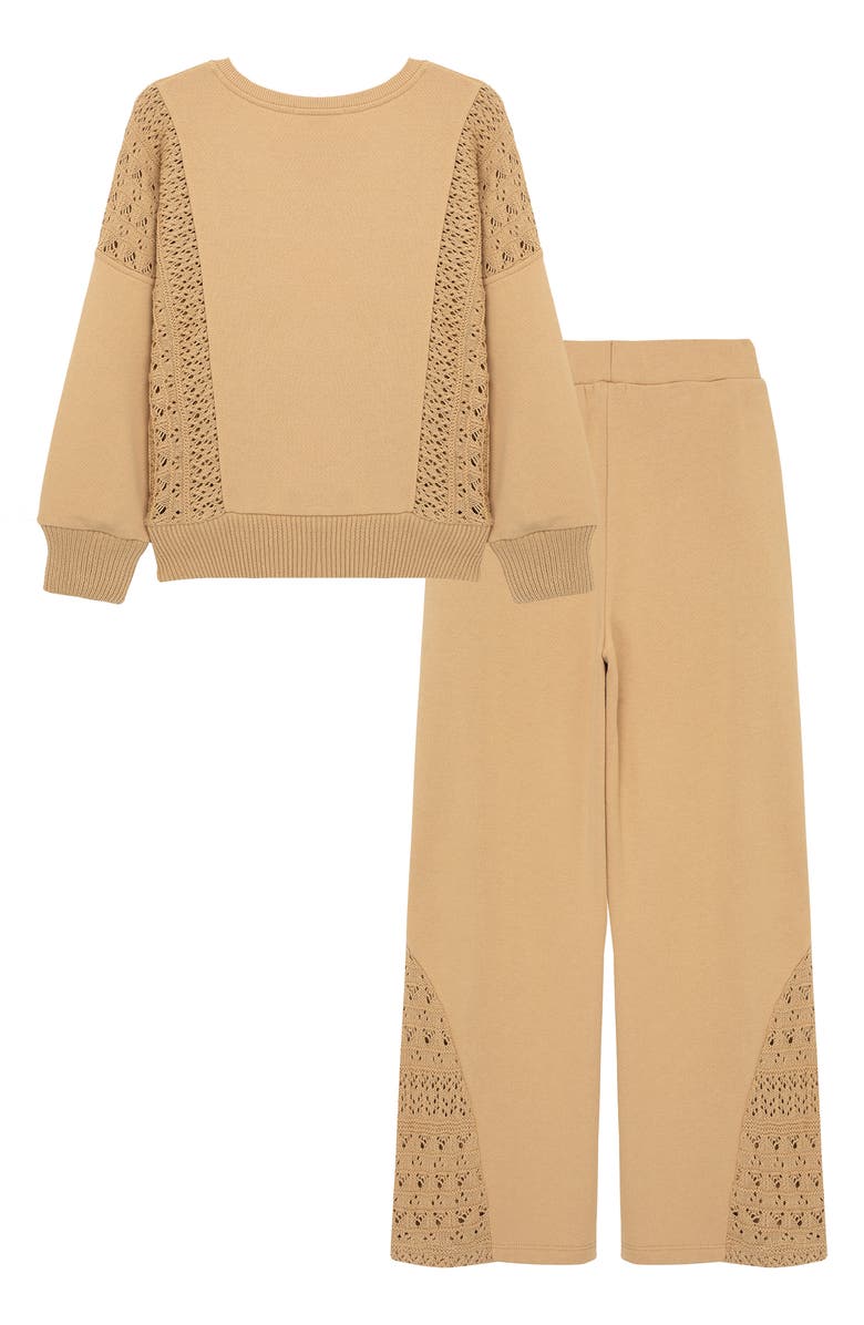 Habitual Kids Kids' Crochet Inset French Terry Sweatshirt & Sweatpants Set, Alternate, color, 