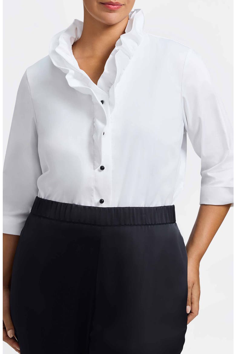 Edith Ruffle Button-Up Shirt, Main, color, WHITE