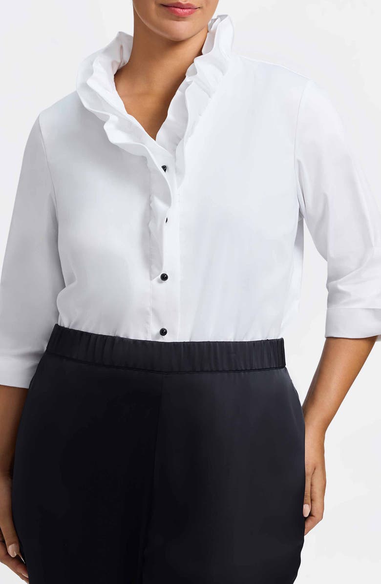 Foxcroft Edith Ruffl Shirt, Main, color, White