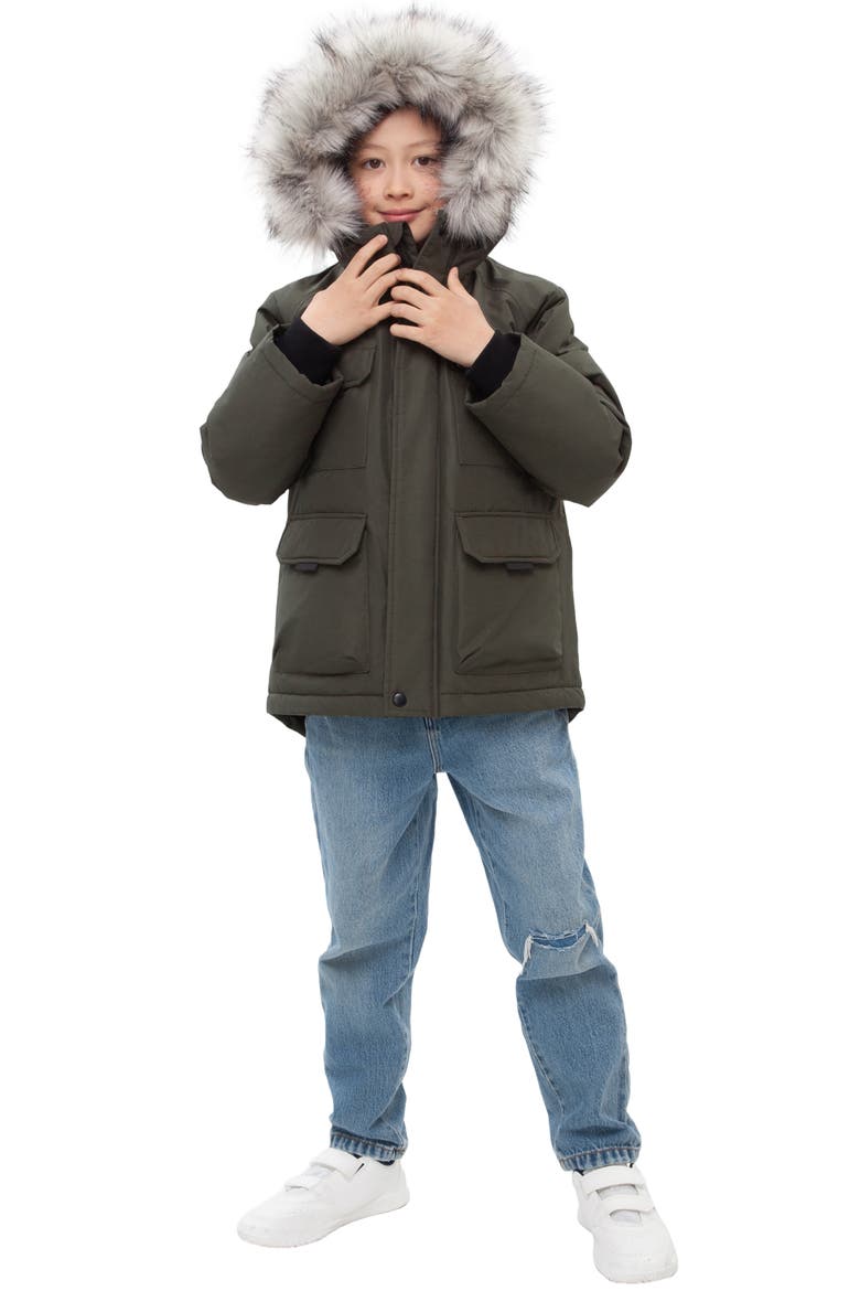 Kids' Parka Coat with Detachable Trim, Alternate, color, Olive