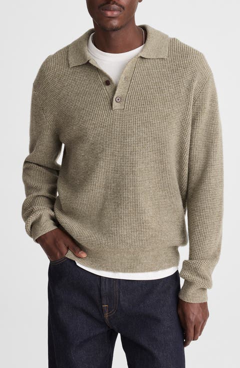 Wool Blend Waffle Knit Sweater Polo