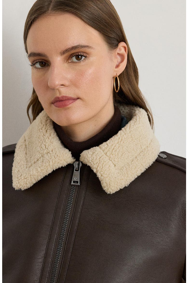 Faux Leather & Faux Shearling Bomber Jacket, Alternate, color, CIRCUIT BROWN