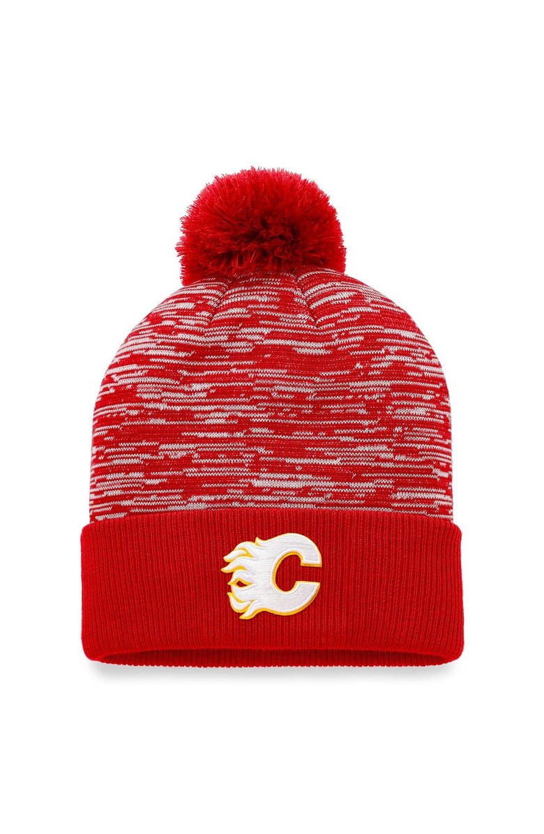 FANATICS Men's Fanatics Branded Red Calgary Flames Defender Cuffed Knit Hat with Pom, Main, color, Red