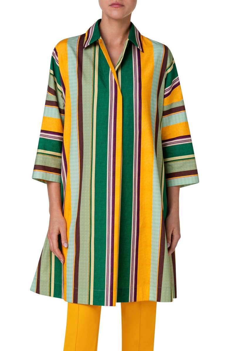 Akris punto Stripe Long Sleeve Cotton Shift Dress, Alternate, color, 