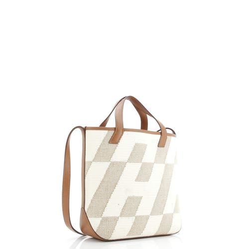 Pre-owned Hermes Hermes Cabas H En Biais Tote Canvas With Leather 27 In Sand