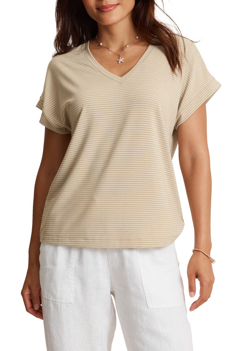 Kauai Lurex V-Neck T-Shirt, Main, color, PURE KHAKI
