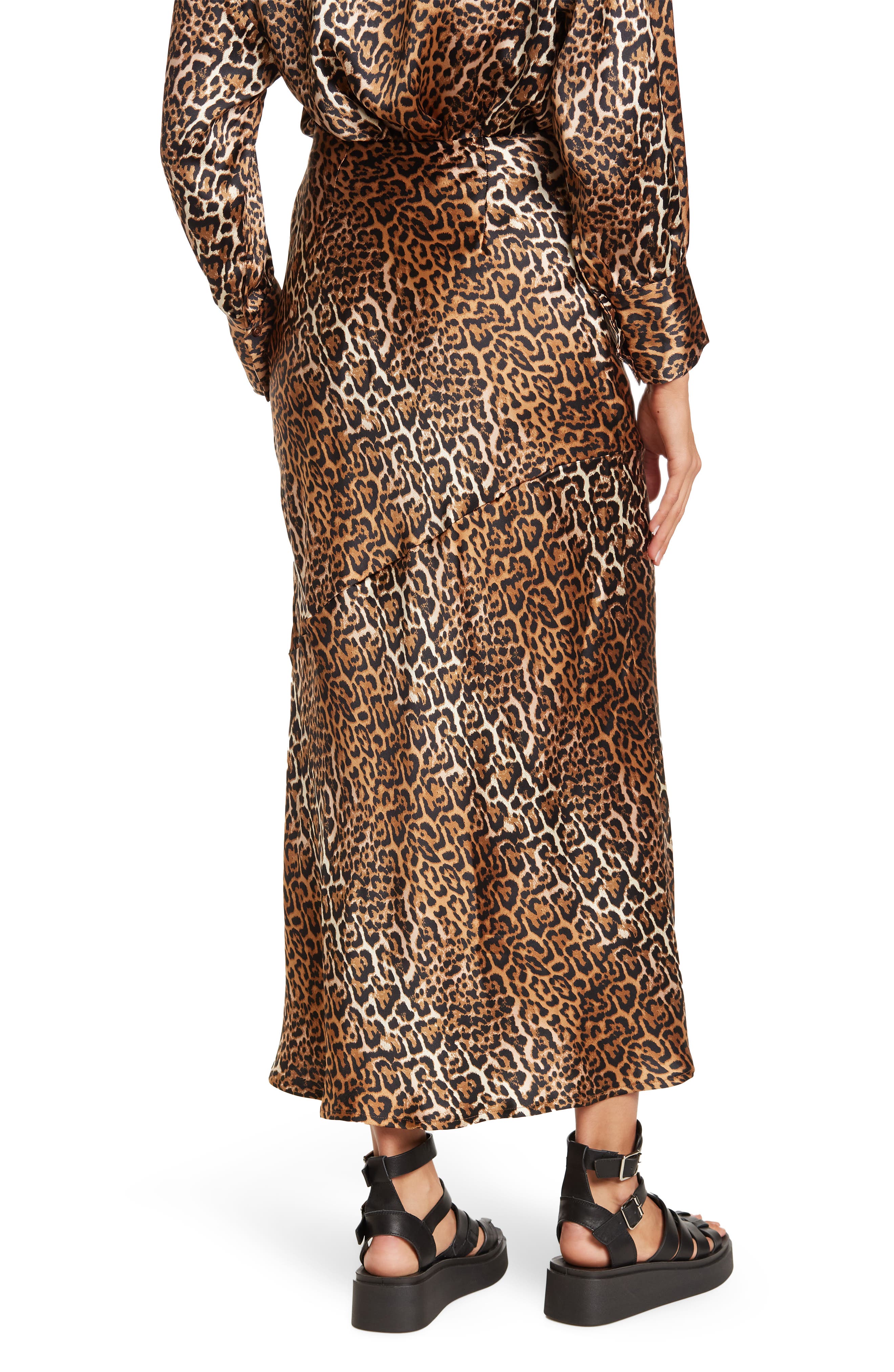 ENA PELLY Leopard Print Bias Satin Maxi Skirt (Women) | Nordstromrack