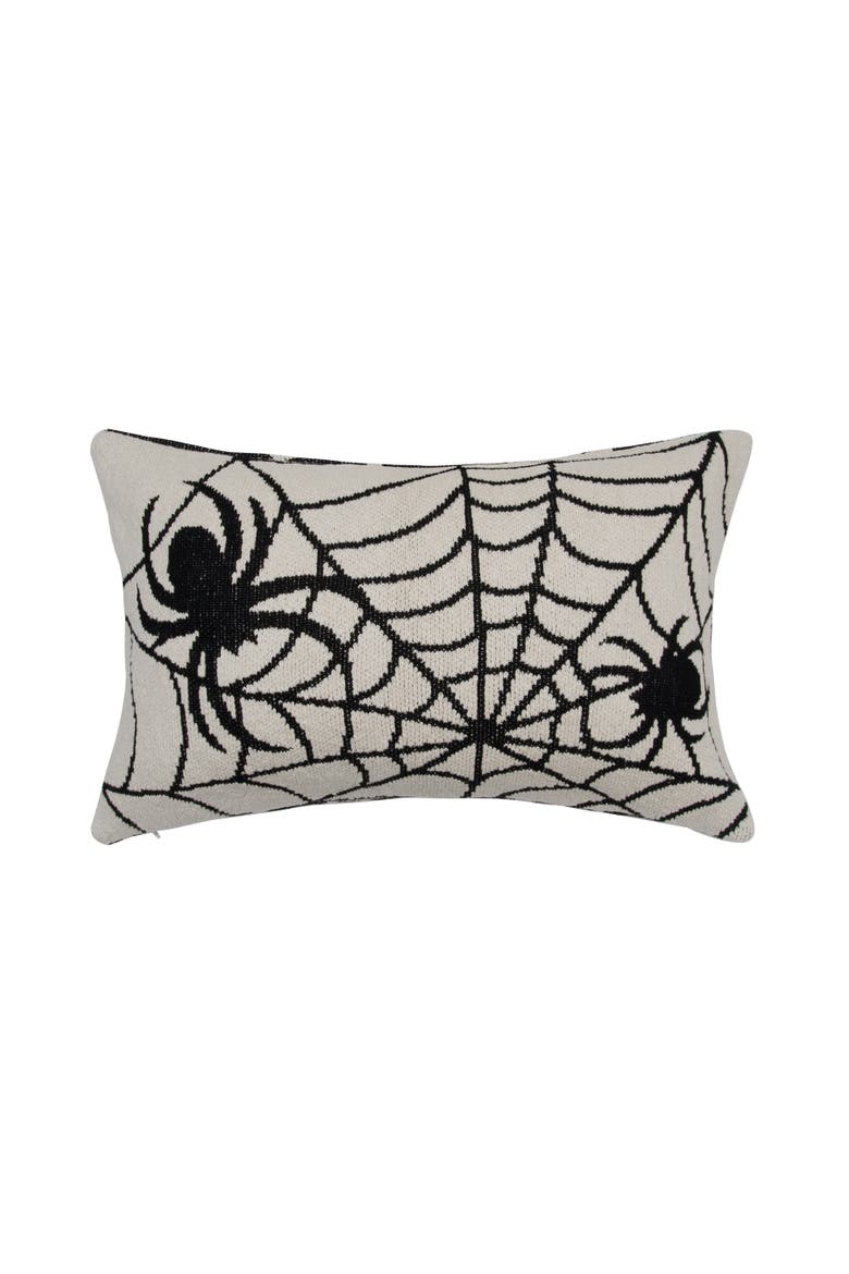Halloween Spider Web Motif Accent Throw Pillow 16" x 24", Main, color, Beige