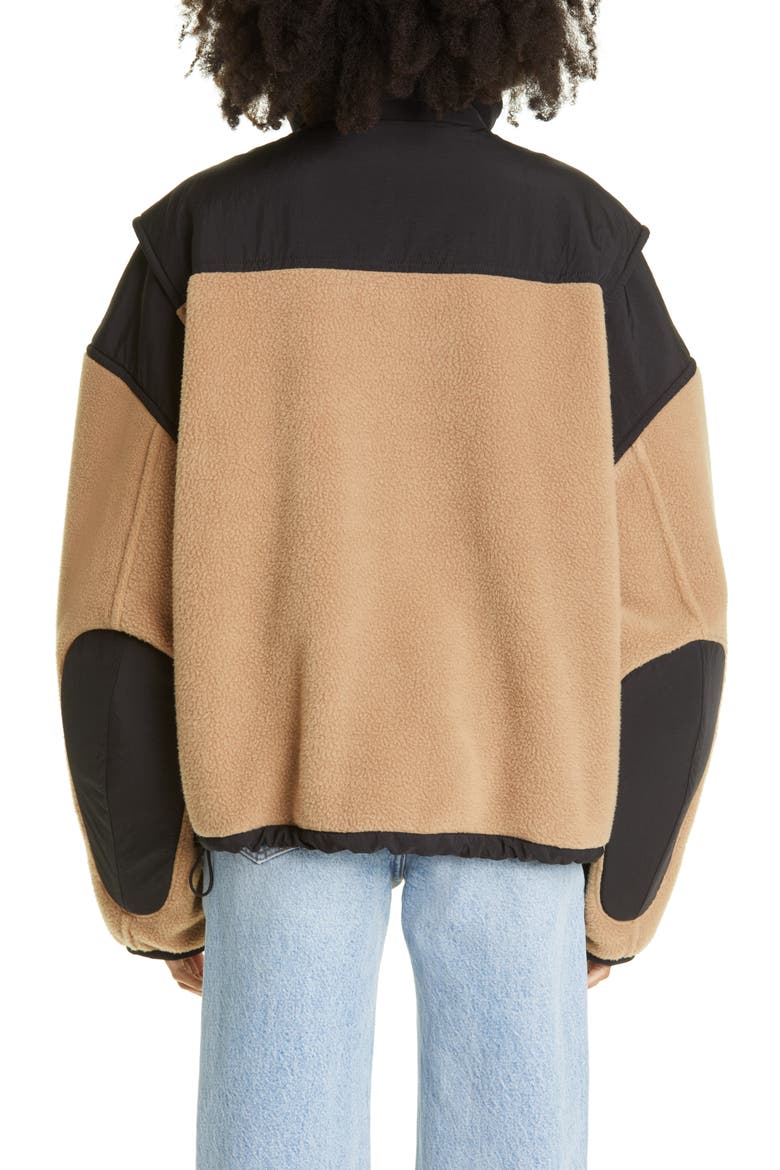 Oversize Nylon & Double Face Fleece Jacket, Alternate, color, CAMEL/ BLACK