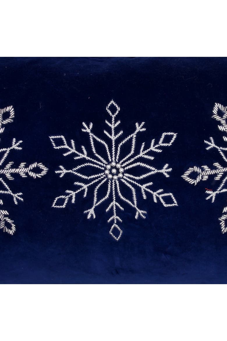 Embellished Woven Snowflake on Blue Velvet on Lumbar Throw Pillow 14" x 22", Alternate, color, Blue