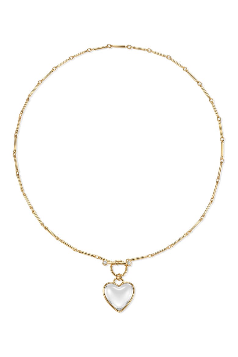 14k Yellow Gold Plated Clear Quartz Heart Necklace, Alternate, color, GOLD