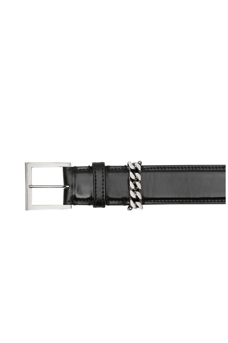 Chain Detail Horseferry Print Coated Canvas Belt, Alternate, color, BLACK/ PALLADIO