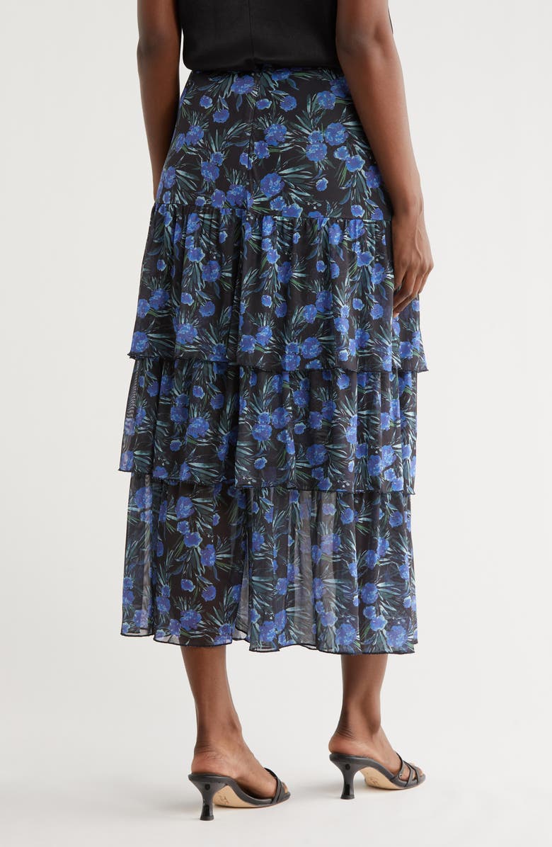 Nicole Miller Floral Tiered Mesh Midi Skirt, Alternate, color, 