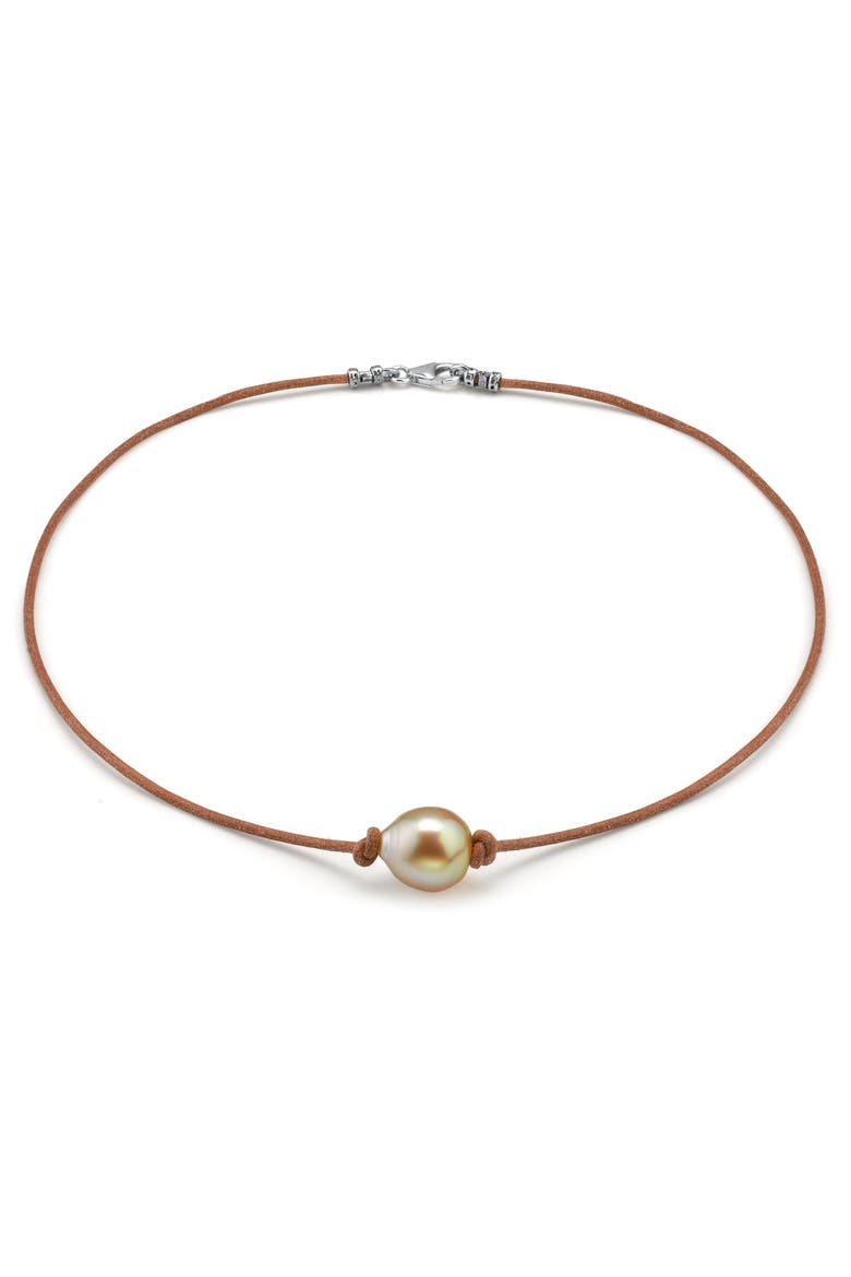 Golden Baroque Pearl Leather Necklace, Main, color, Golden Pearl