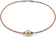 The Pearl Source Golden Baroque Pearl Leather Necklace