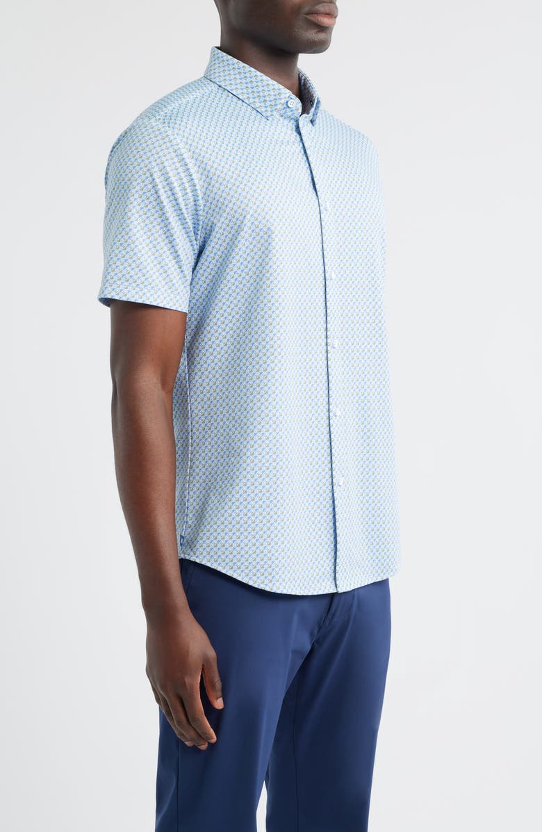 Mizzen+Main Halyard Trim Fit Geo Print Short Sleeve Button-Up Shirt, Alternate, color, Chambray Pinwheel Tile