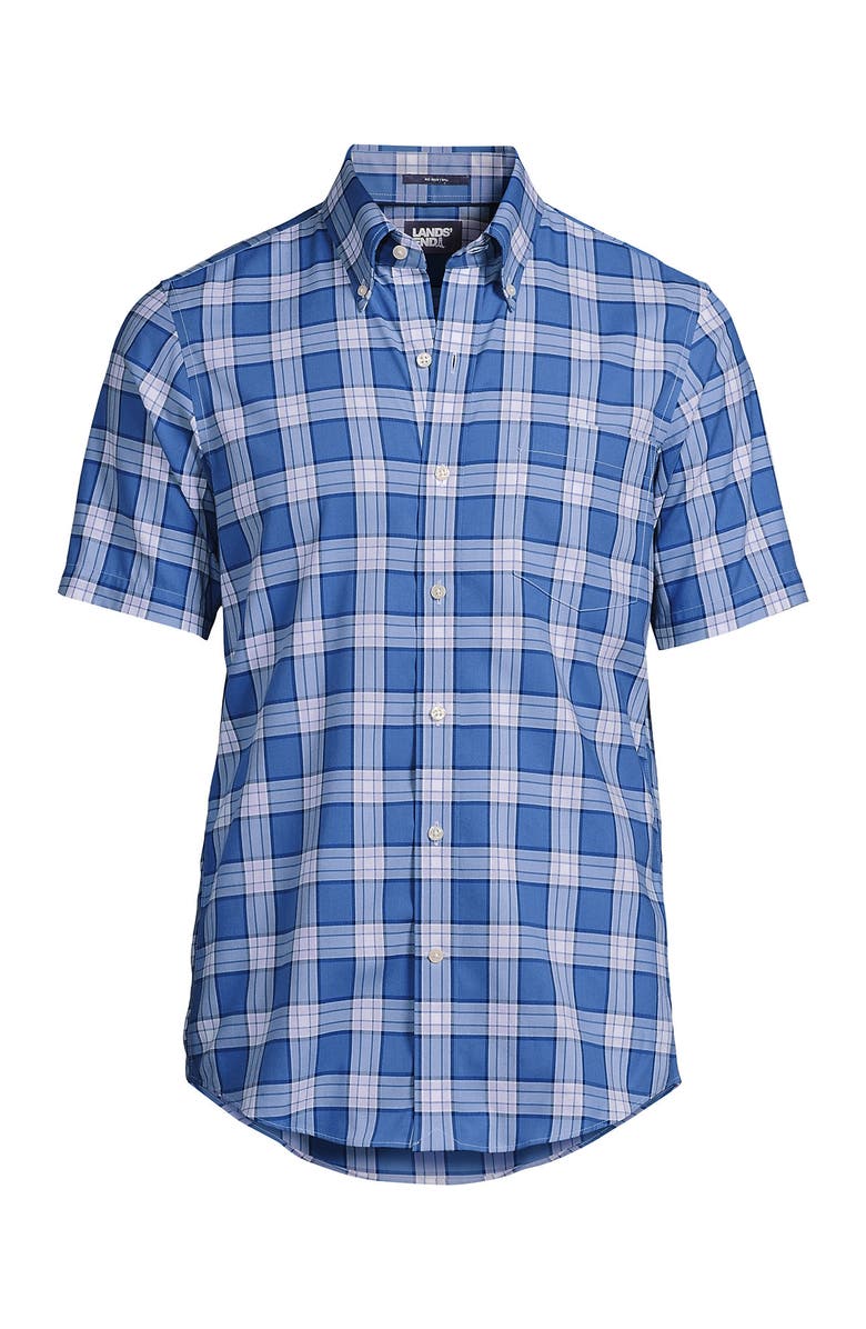 Lands' End Short Sleeve No Iron Twill Shirt, Alternate, color, Mariner Blue Plaid