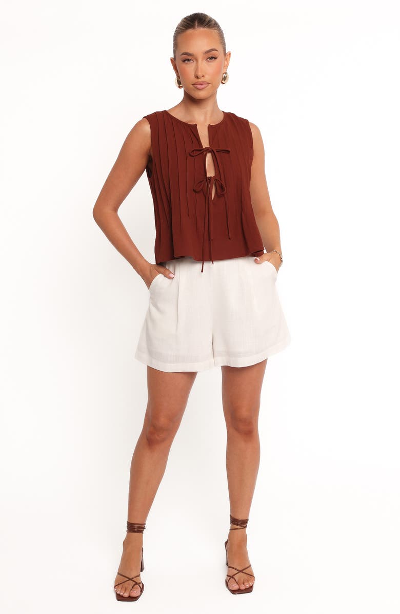 Petal & Pup Nika Pleated Tie Front Cotton Top, Alternate, color, Chocolate Brown