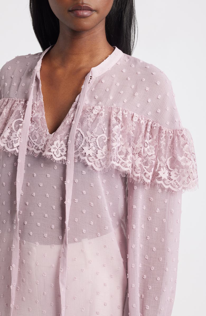 Lipsy Lace Frill Clip Dot Top, Alternate, color, Purple