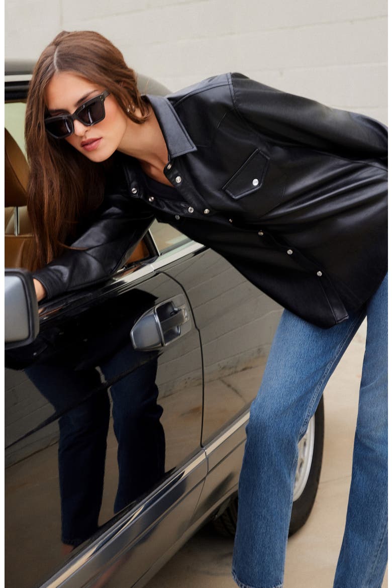 Anna Faux Leather Shirt, Alternate, color, BLACK
