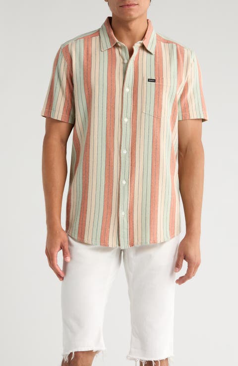 現行✨️Striped Linen Short-Sleeve Shirt 14 RVCA Alvarado Stripe Short Sleeve Linen Blend Button-Up