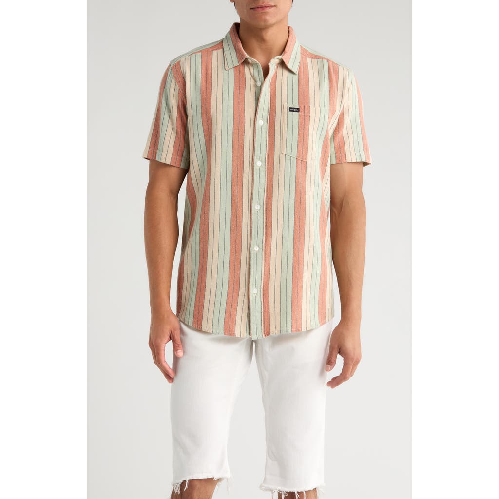 RVCA Alvarado Stripe Short Sleeve Linen Blend Button-Up Shirt in Ceramic  product