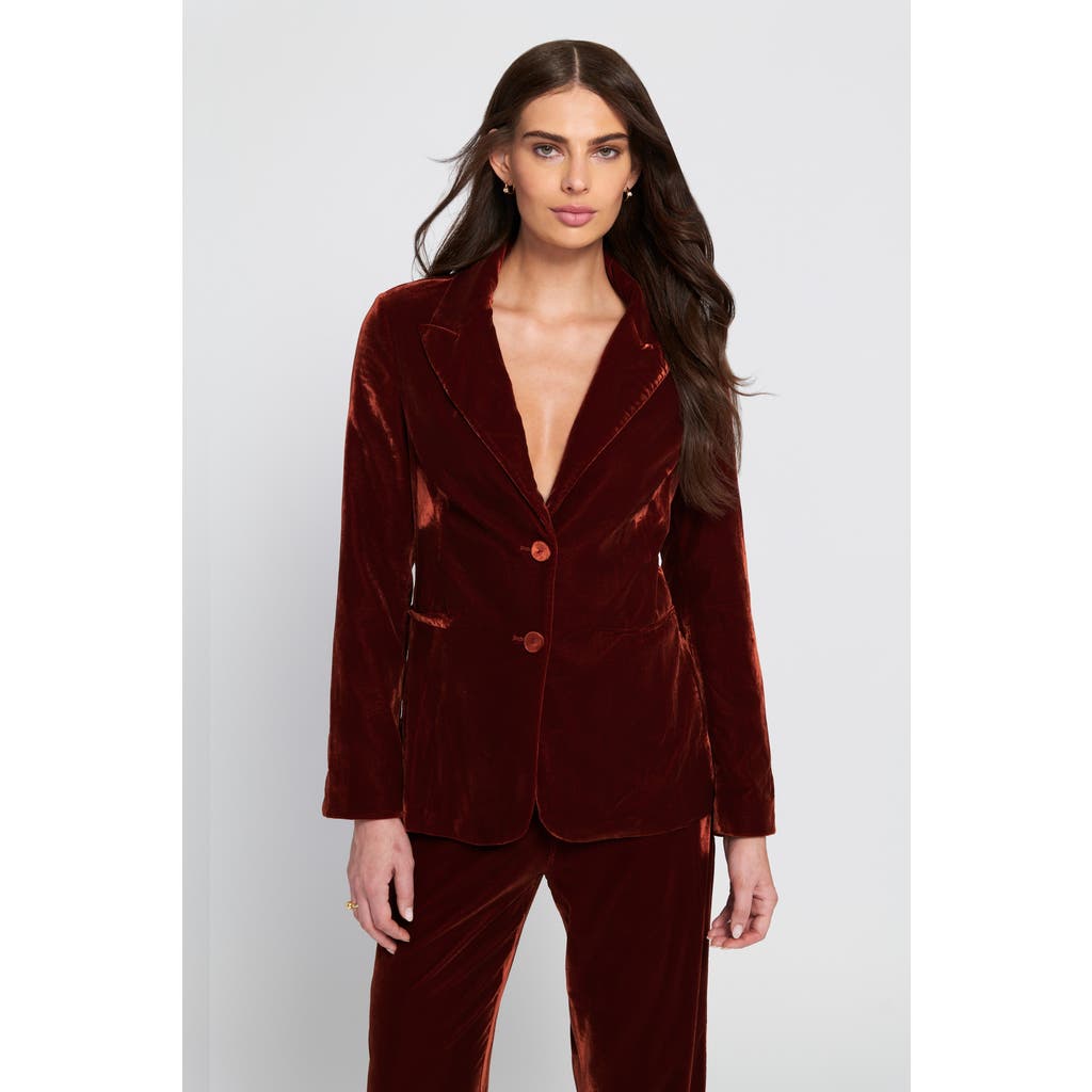 Elle Collection Velvet Blazer Jacket In Brown
