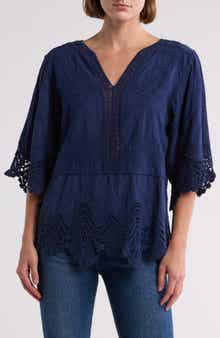 Democracy Crochet Cotton Peplum Top