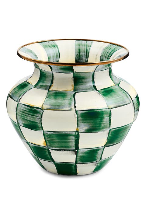 Emerald Check Large Enameled Steel Vase