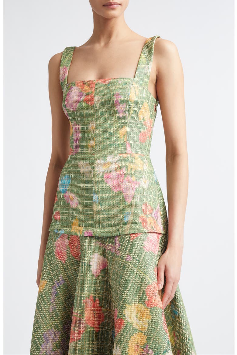 Floral Raffia Square Neck Midi Dress, Alternate, color, CACTUS