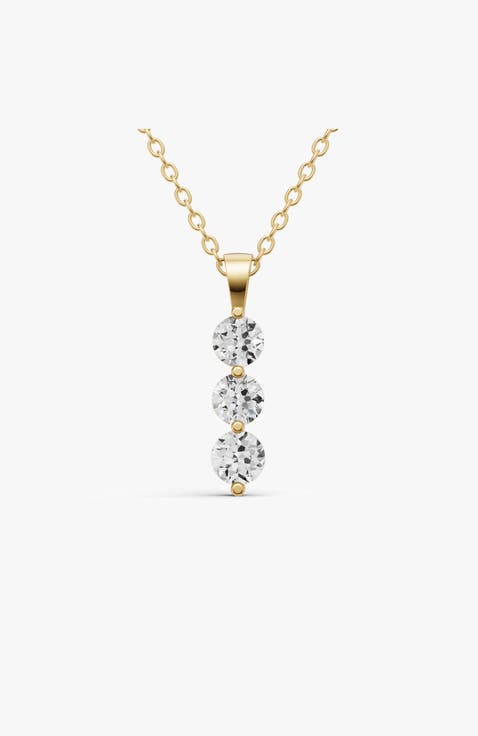 10K Gold 1.5 ct Round Lab Grown Diamond Three Stone Snow Pendant
