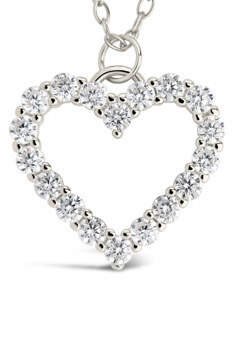 Sterling Silver Cubic Zirconia Outline Heart Pendant Necklace, Alternate, color, SILVER