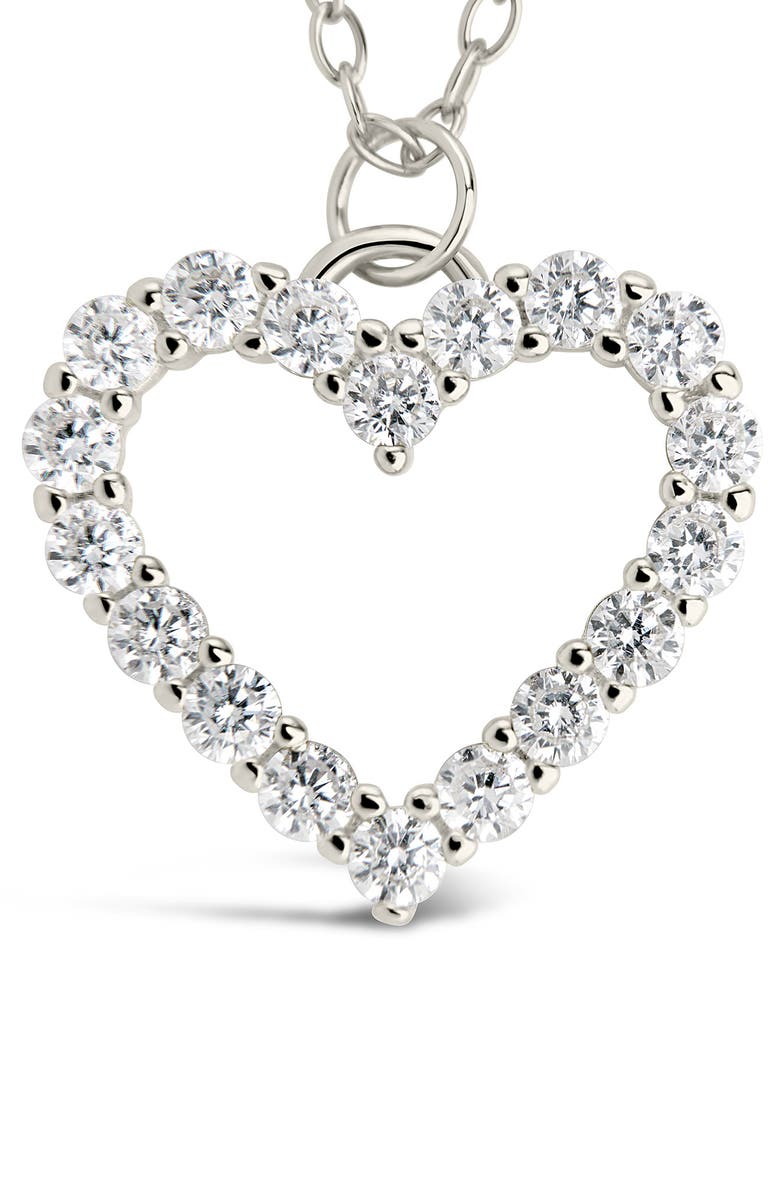 Sterling Forever Sterling Silver Cubic Zirconia Outline Heart Pendant Necklace, Alternate, color,