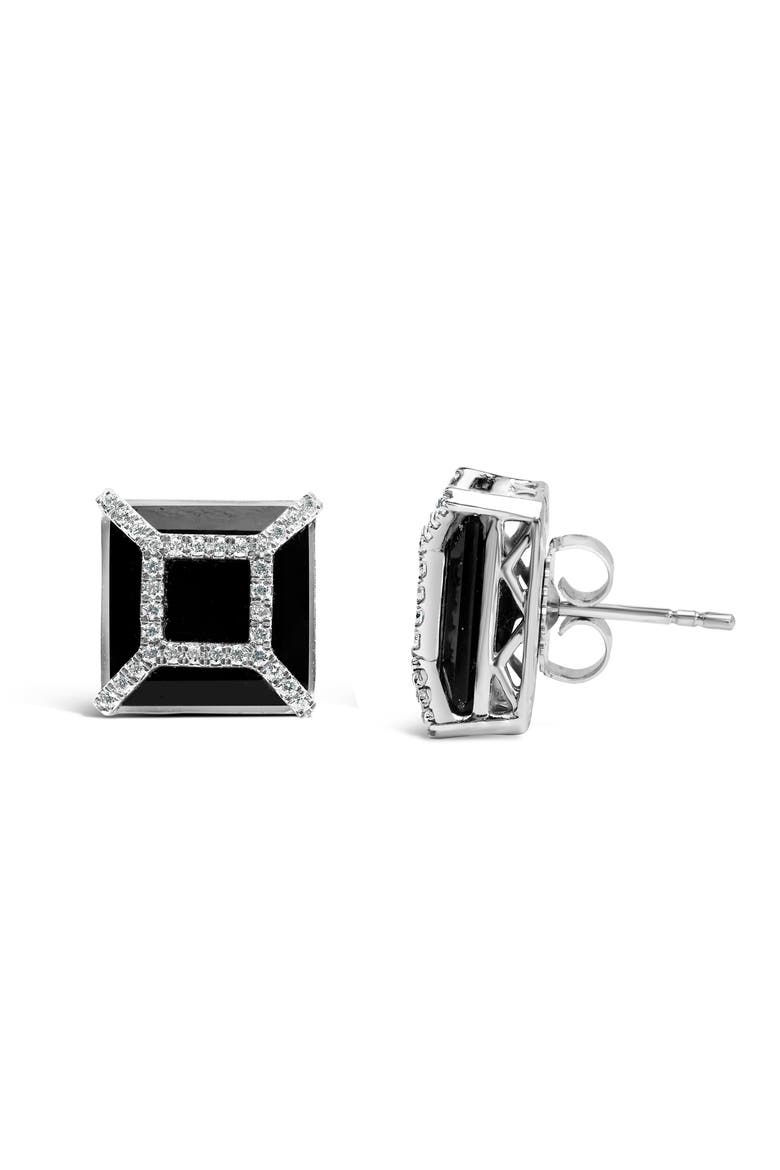 14K White Gold 3/8ct Diamond with Black Onyx Stud Earrings, Alternate, color, White