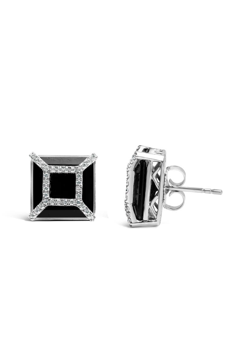 Haus of Brilliance 14K White Gold 3/8ct Diamond with Black Onyx Stud Earrings, Alternate, color, White