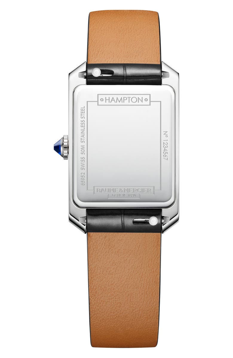 Baume & Mercier Hampton Leather Strap Watch, 35mm x 22.2mm, Alternate, color, White