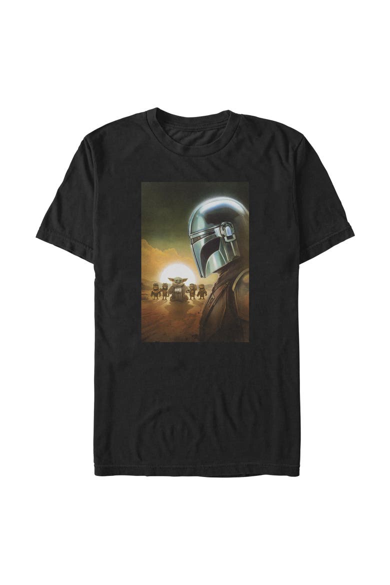 Men's Din Djarin and The Child Crew Short Sleeve Graphic T-Shirt, Main, color, Black