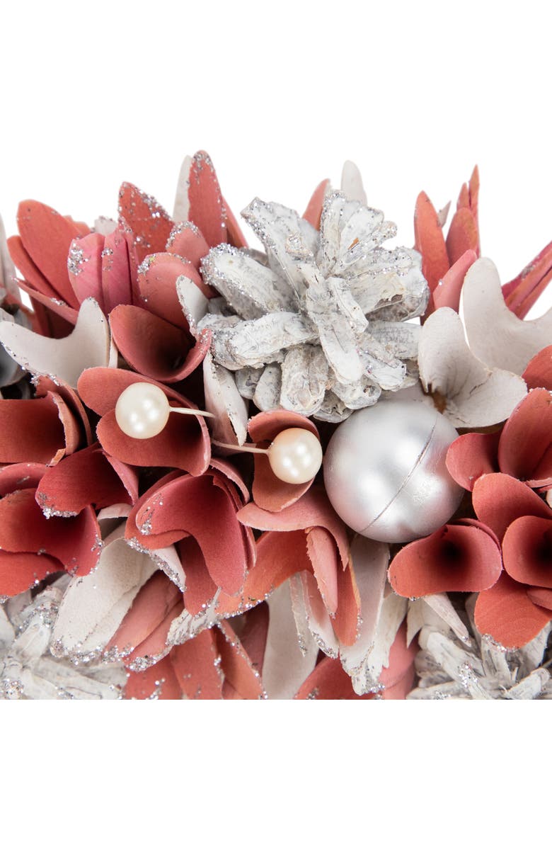 Northlight 13" Pink and White Wooden Floral Christmas Wreath with Pinecones, Alternate, color, Pink