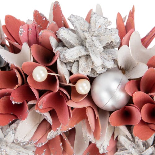 Northlight 13" Pink And White Wooden Floral Christmas Wreath With Pinecones In Pink